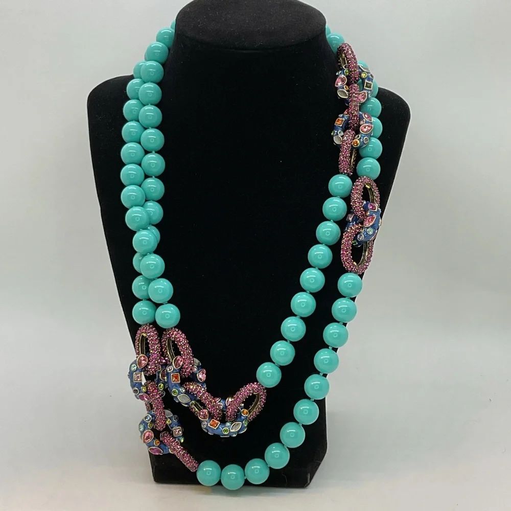 Heidi Daus Turquoise and Pink Beaded Necklace - Some Missing Stones
